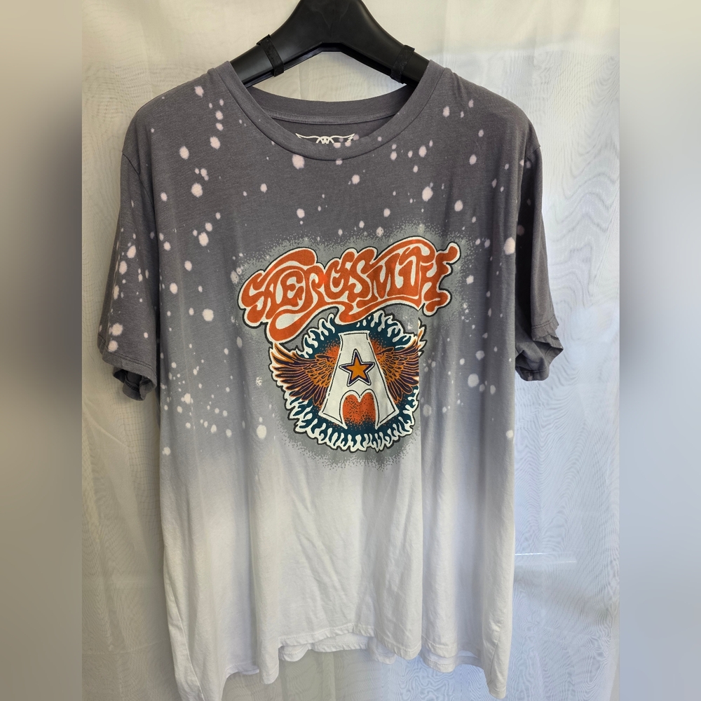 Maurices Aerosmith Oversized Gray and Orange Bleach Dyed Short Sleeve Tee